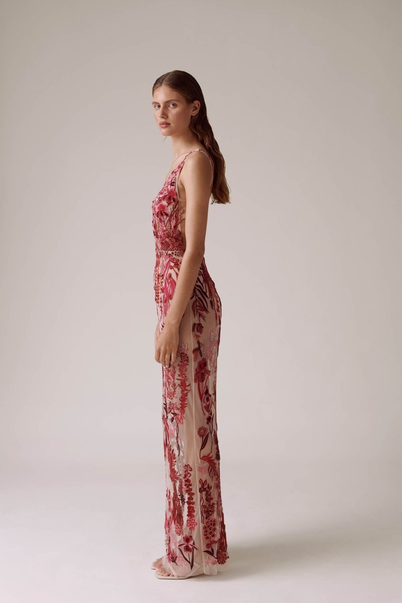 Underwater Wildflower Column Gown with Illusion V Neckline | Hermione de Paula Bridal Boutique